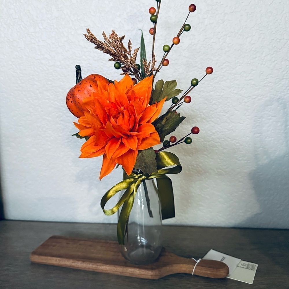 Fall Pumpkin Floral Farmhouse Milk Glass Vase Decor